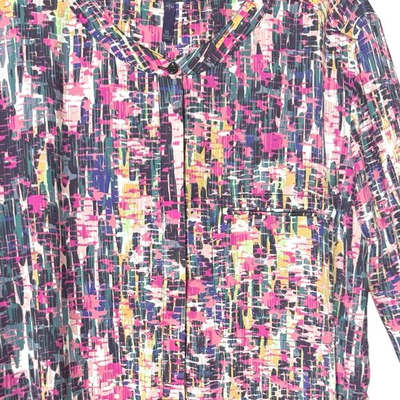 NYDJ Women’s XL 3/4 Sleeve Printed Pintucked Back Blouse Multicolor Print - Picture 7 of 12